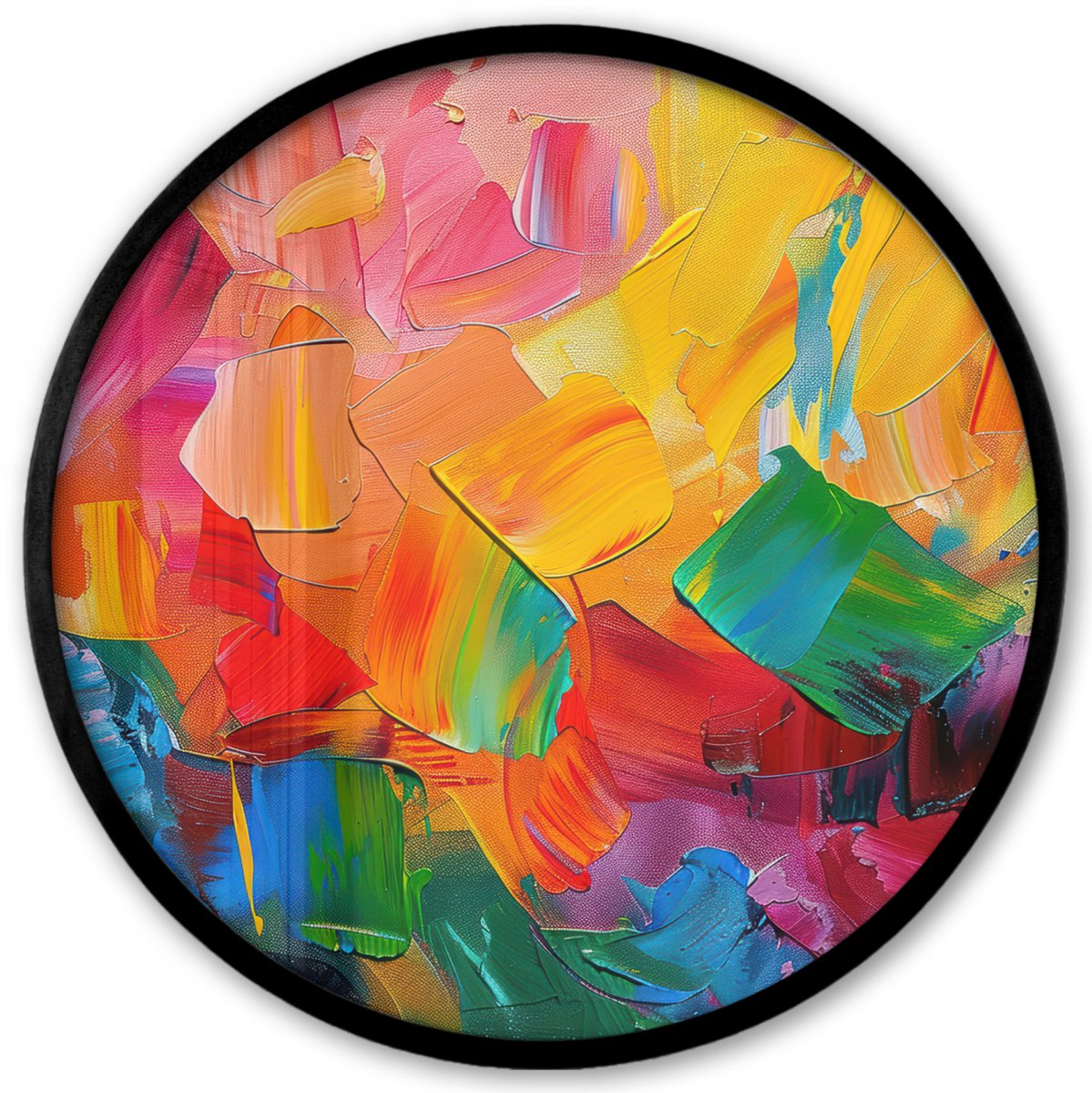 FrameYourWall Poster in lijst Rond - Fotolijst 40x40 cm - Posters - Abstract - Verflook - Modern - Kleurrijk - Ronde posterlijst zwart - Decoratie - Wanddecoratie woonkamer - Muurdecoratie slaapkamer