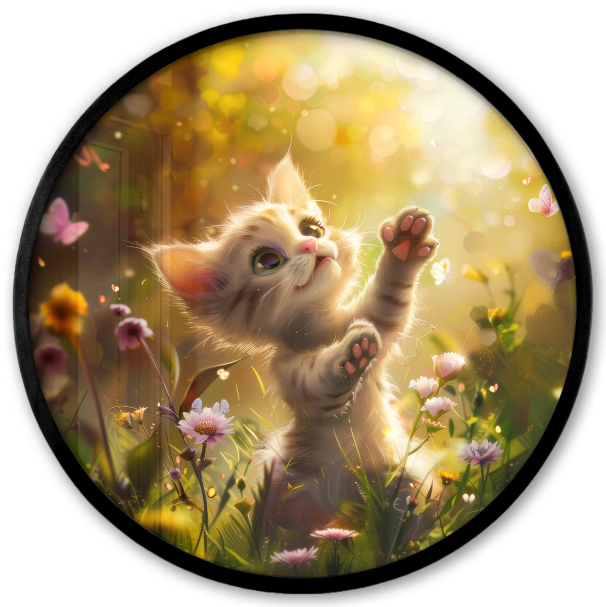FrameYourWall Poster in lijst Rond - Fotolijst 40x40 cm - Posters - Kitten - Dier - Natuur - Bloemen - Ronde posterlijst zwart - Decoratie - Wanddecoratie woonkamer - Muurdecoratie slaapkamer