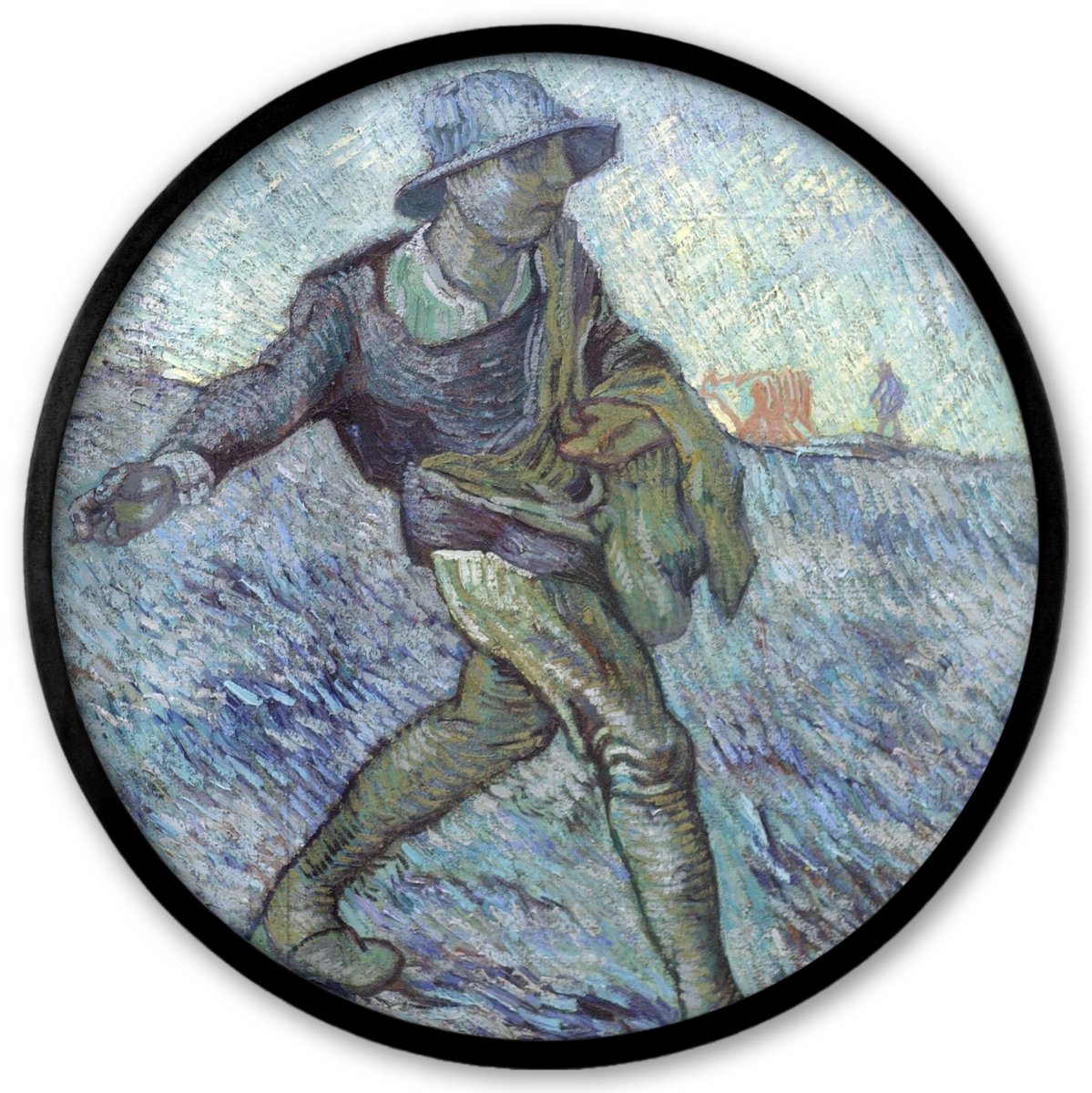 FrameYourWall Poster in lijst Rond - Fotolijst 40x40 cm - Posters - De zaaier (naar Millet) - Vincent van Gogh - Ronde posterlijst zwart - Decoratie - Wanddecoratie woonkamer - Muurdecoratie slaapkamer Multicolor