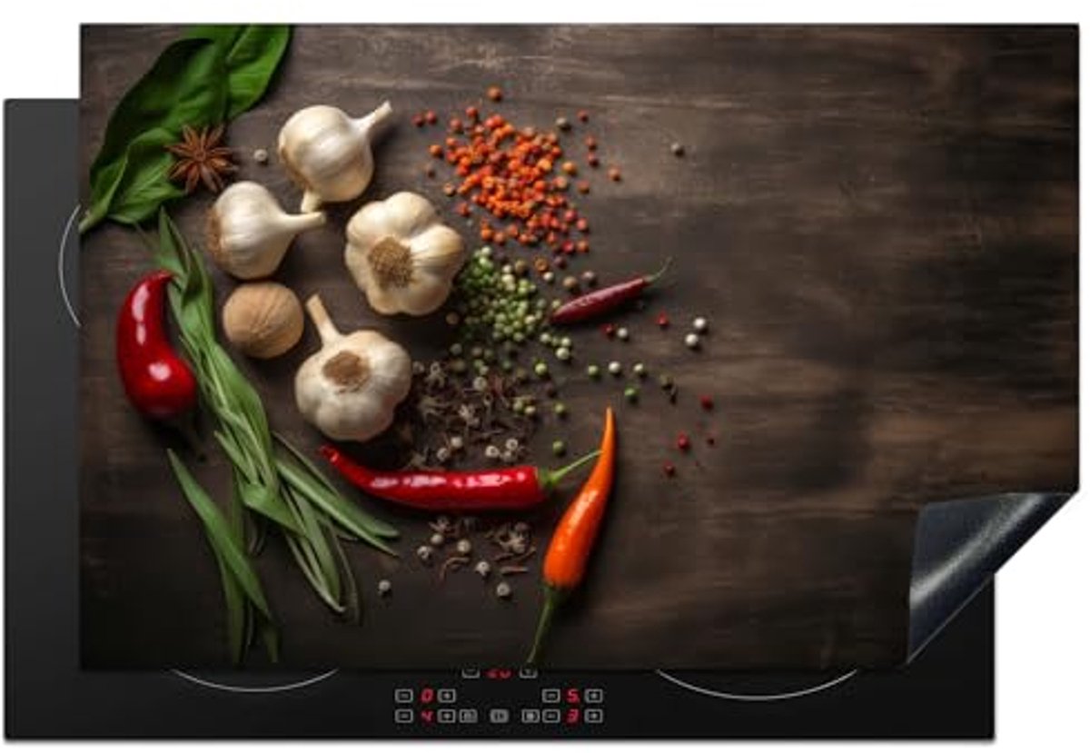 Inductiebeschermer voor Kookplaat 80x52cm Antislip Mat met Kruiden en Specerijen Print