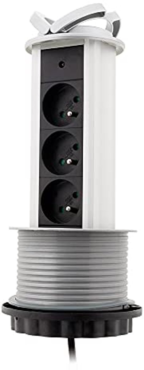 3 Socket Blok 16A 2P+T Ingetrokken Bedraad HO5VV-F - Verborgen Stopcontacten voor Ruimteoptimalisatie - Decoratieve Cover en Frame - 1.60m