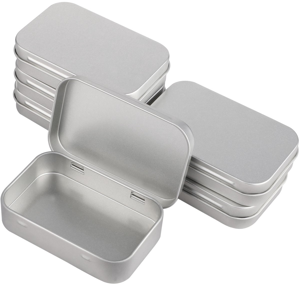 QTTVBTNA 6 stuks Rechthoekige Metalen Opbergdoosjes 9,5x6x2 cm – Zilveren ijzeren opbergdoos - DIY - Voor Lippenbalsem, Muntjes, Sleutels en Kleine Items