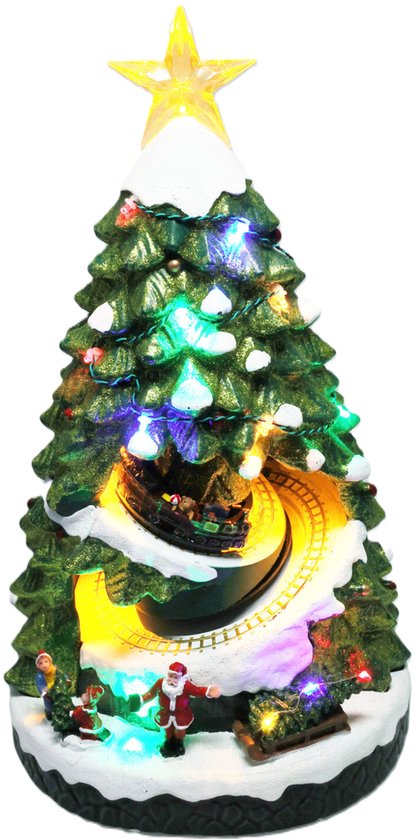Kerstdorp kerstboom - met verlichting en beweging - 40 cm - kerstdorp beeldjes - kersttafereel