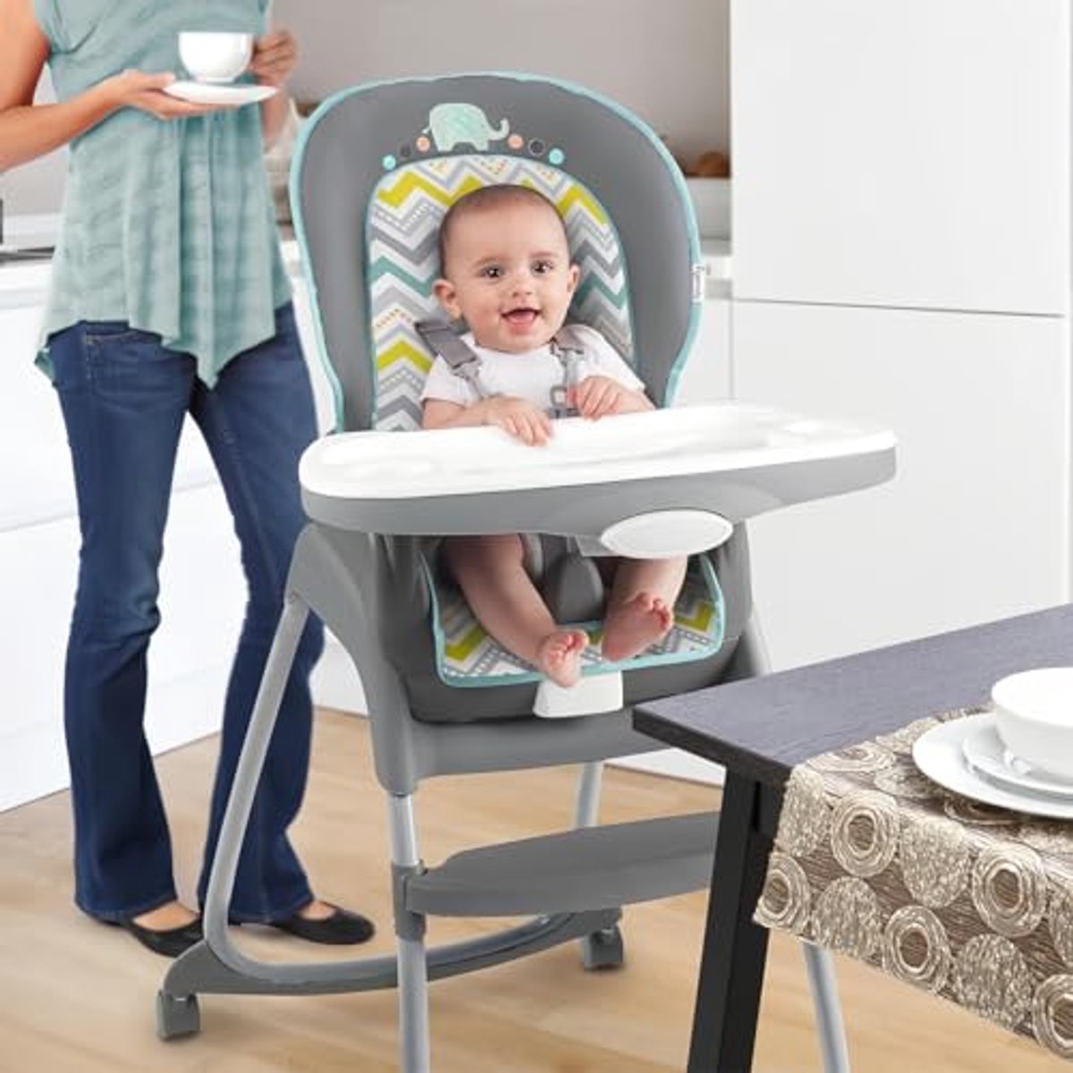 Hoge stoelgordel, 5-punts opvanggordel, hoge stoelgordel, baby veiligheidsgordel met zachte, houten kinderwagen hoge stoel kinderwagen buggy kinderen kid kinderwagen (bruin