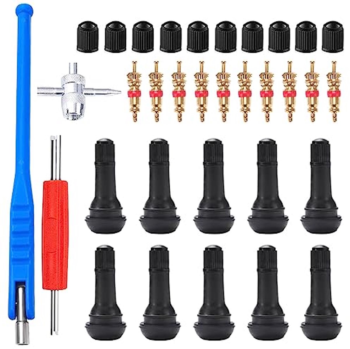 Tire Valve Remover Set 4-in-1 voor Auto, Motor en Fiets - Inclusief Ventiel Caps