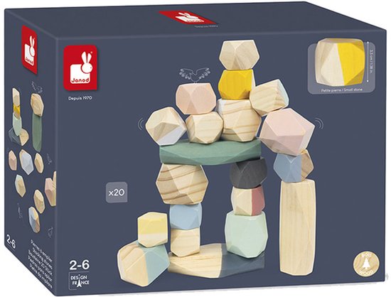 Janod Sweet Cocoon - Stapelstenen - Lichtgewicht Houten Stenen - Eindeloze Constructiemogelijkheden! - Geschikt Vanaf 2 Jaar van Janod — afbeelding 2