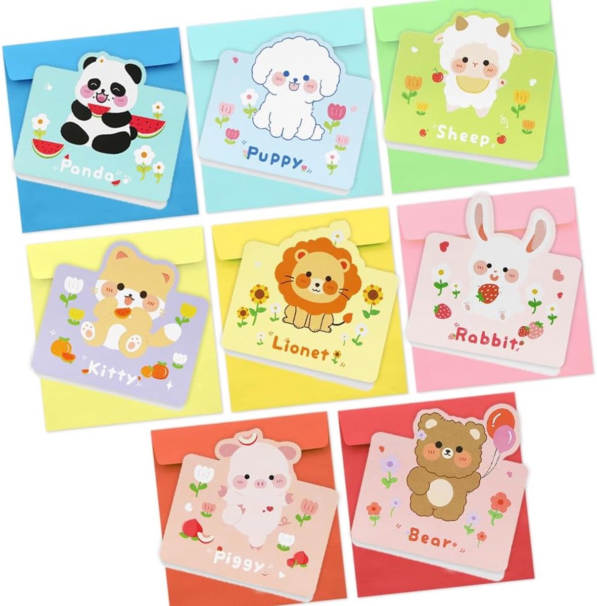 Image of 16pcs Cartoon Animal Kaarten voor Kinderen - Meisjes - Jongens - Klascgenoten - Vrienden - Grappige Verjaardagswenskaart met Enveloppen - Assortiment Kleine Bedankkaarten voor Kinderen - Verjaardag - Baby Shower