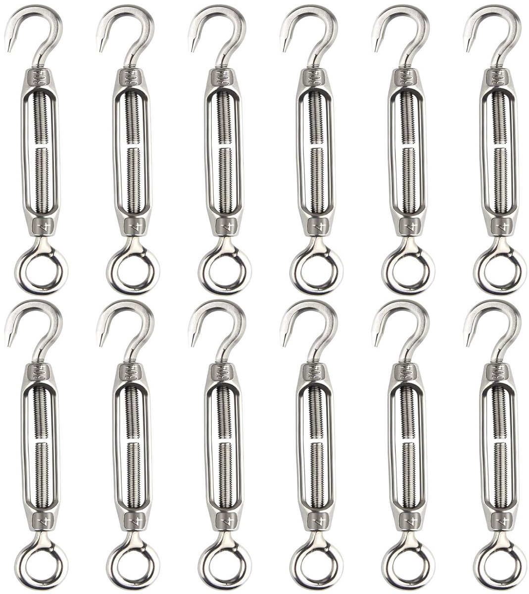 12 pcs M4 hook and eye tensioner - CHRORINE - 304 stainless steel tensioners - solide touw spanning - spanning wire tensioner