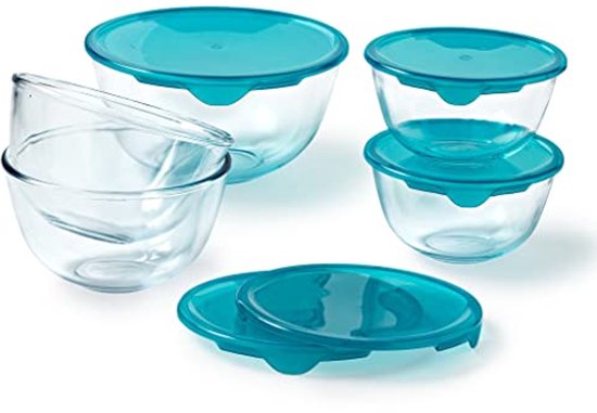 Set van 5 kommen met deksel - PYREX - 1x 0,5L 2x 1L 2x 2L