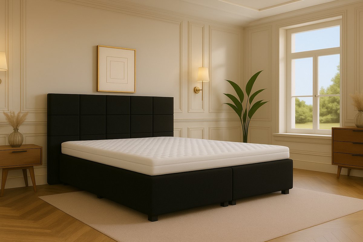 Boxspring vlak Modena 200x200 cm zwart Gratis Bezorgen