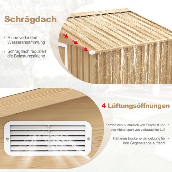 Abri de jardin en métal COSTWAY, verrouillable, avec fondations, abri de jardin avec 4 fentes d'aération, porte coulissante et rampe, abri de jardin, abri en métal, abri de jardin, naturel (259 x 196 x 184 cm)