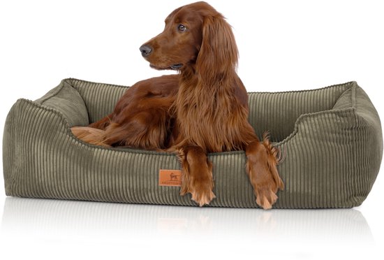 Knuffelwuff orthopedisch hondenbed van ribfluweel met handgeweven uiterlijk Nunavut XL 105 x 75 cm khaki
