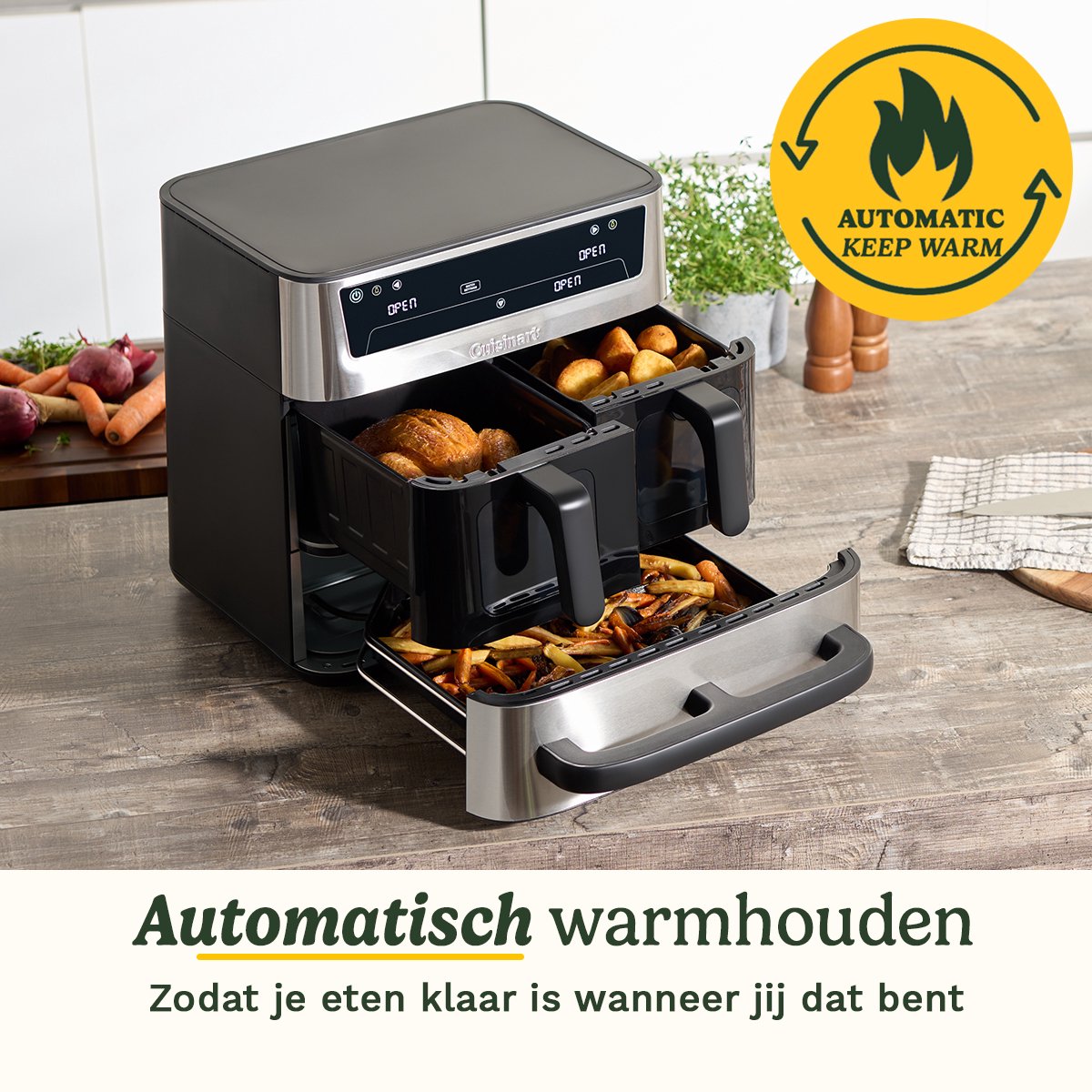 Afbeelding 2 van Cuisinart - Tri Zone 13,6 L Airfryer & Oven - 3 zones Heteluchtfriteuse (2x4,3 L + 5 L) - 9 functies - Sync Cooking - PFAS-vrije keramische coating - 2520 – 3000W - Zwart