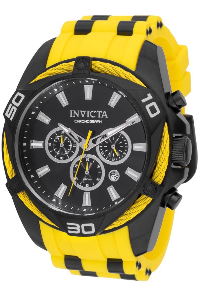 Invicta Bolt 46037 Heren Horloge - Waterdicht - Analoog - Quartz Uurwerk - Roestvrij Staal met zwarte Wijzerplaat - 50mm
