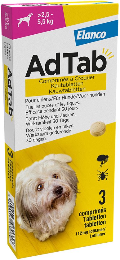 AdTab Hond - 56 mg - 1,3-2,5 kg - 2 x 3 tabletten