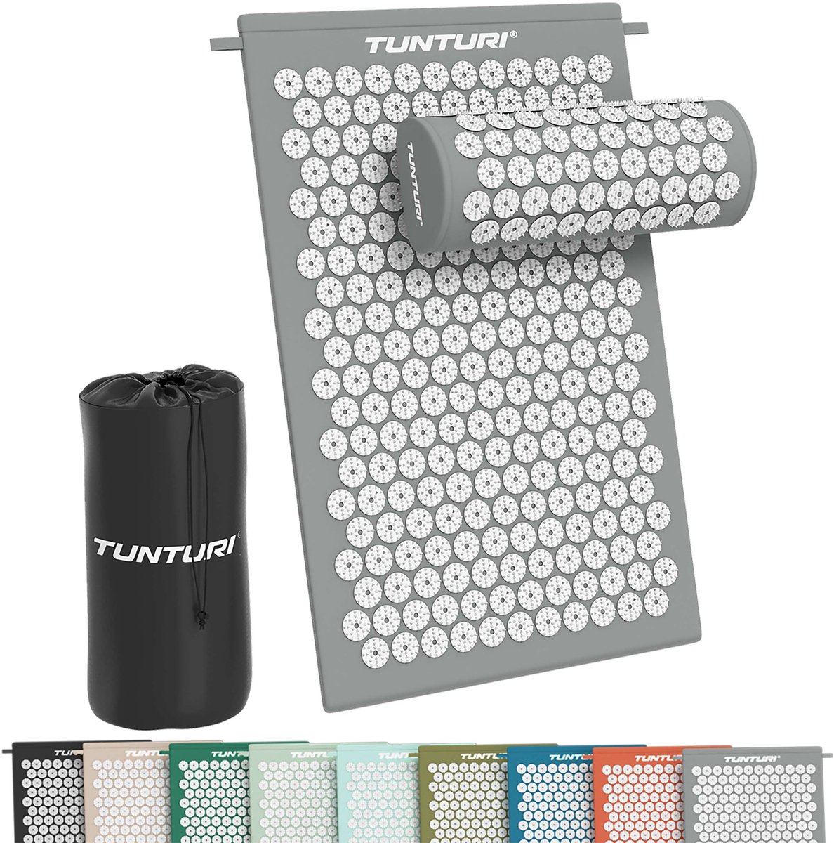 Tunturi Spijkermat met kussen - Acupressuur - Meditatie Mat - Acupunctuur Set - Massage en Ontspanning - 68x42x2 cm - Grijs