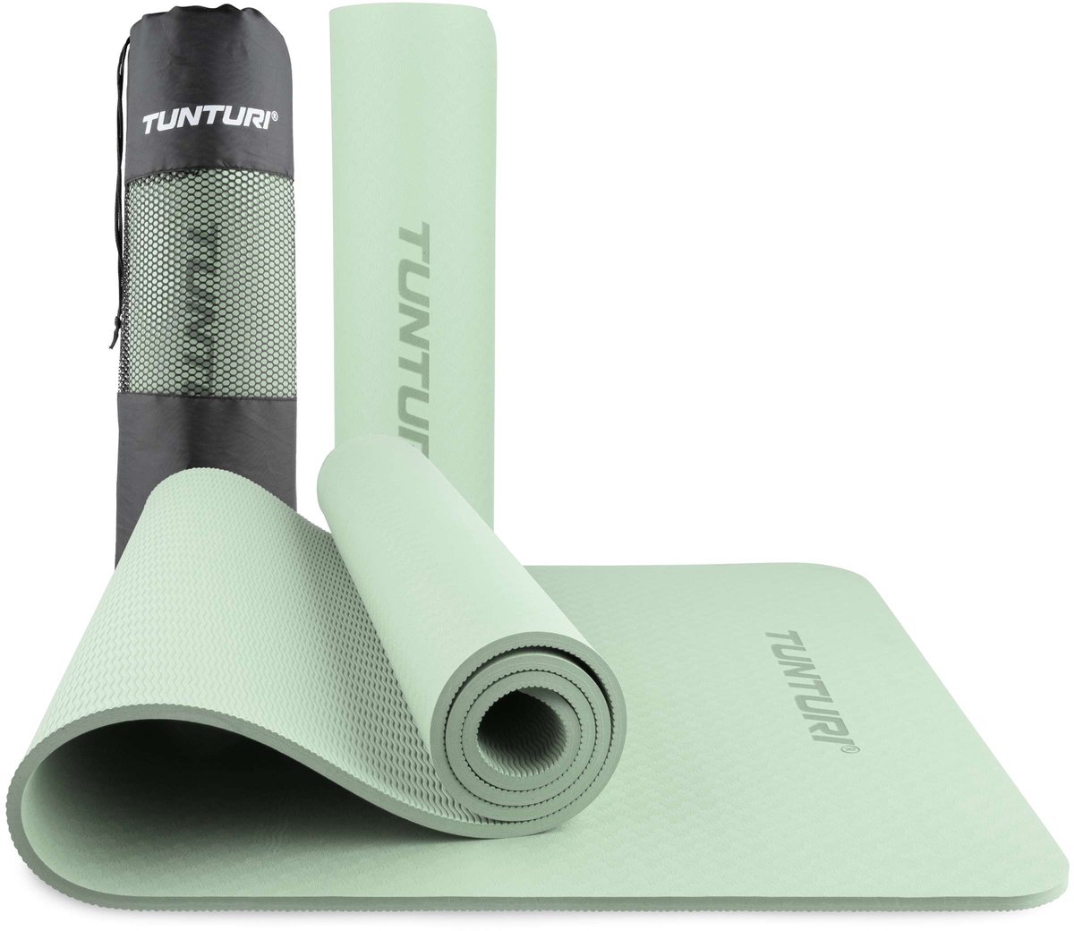 Tunturi Yogamat 8mm - Pilates mat - Extra dikke sportmat - 183x61x08 cm - Incl Draagtas - Anti Slip en Eco - Mint