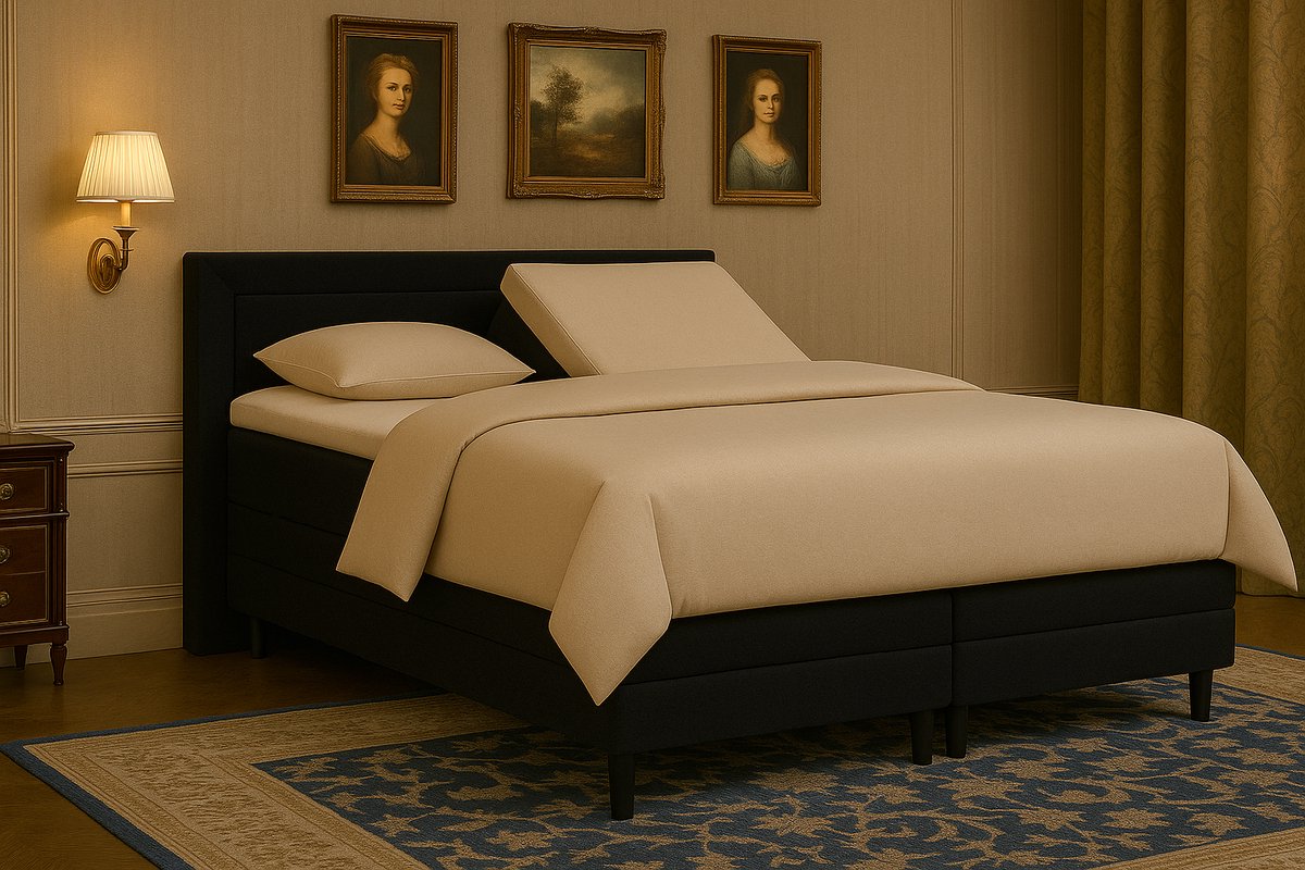 Boxspring FD Boxspring vlak Pisa met topmatras 120x220 cm Luxe Pocketvering Stof zwart