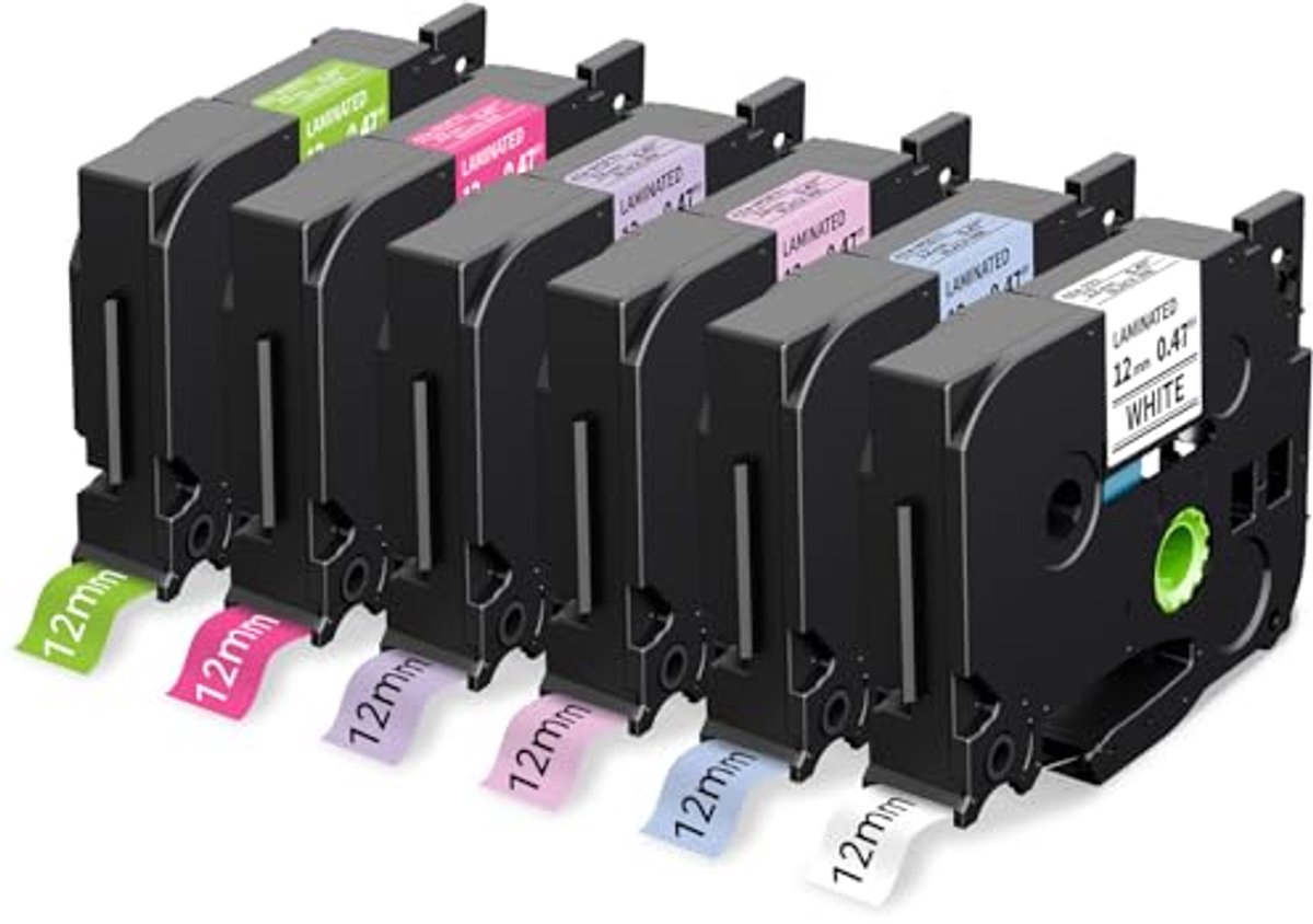 Compatibele labeltape voor P-Touch labelmakers - 12mm x 8m - 6 stuks in pastelkleuren