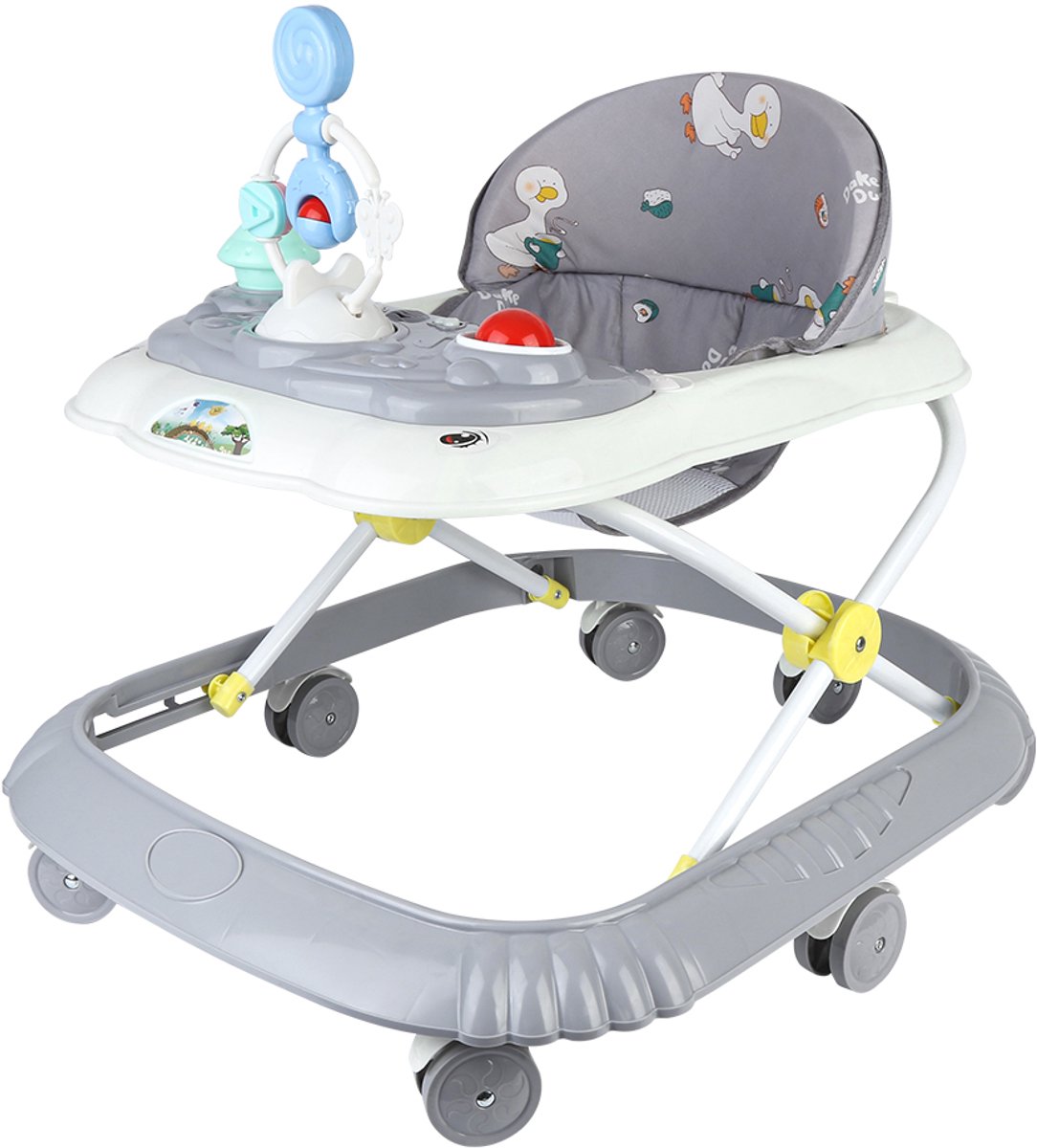 4-in-1 opvouwbare babywalker met muziek- en speeltafel, in hoogte verstelbaar,Grijs
