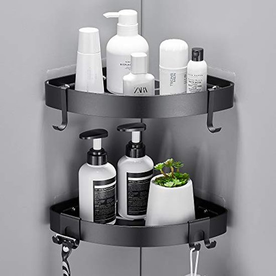 ZAAHH Douchemand Geen Boren Douche Plank Zuignap Doucherek Zelfklevende Wandmontage Ruimte Aluminium Voor Badkamer Badkamer Zwart 1 Vloer 50cm Kleur Blanc Maat 1 Verdieping 40cm