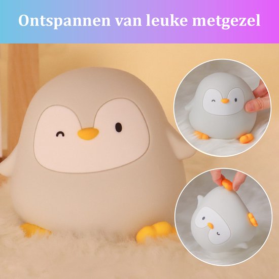 QTTVBTNA - Pinguïn Nachtlamp - Dierlijk Lampje - Oplaadbare Siliconen Sfeerverlichting met Timer - Cadeau voor Baby & Kinderen (Sinterklaas, Kerst, Verjaardag) - Knuffelbare Kinderkamer Decor - Kleurveranderend van QTTVBTNA — afbeelding 4