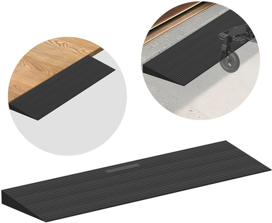 Drempelhulp van massief rubber - Deurdrempelhelling antislip - Oprijplaat Drempelhelling Drempelplaat - Rolstoelhelling - Oprijplaat voor rollators Rolstoelen - 90 x 15 x 2.5 cm