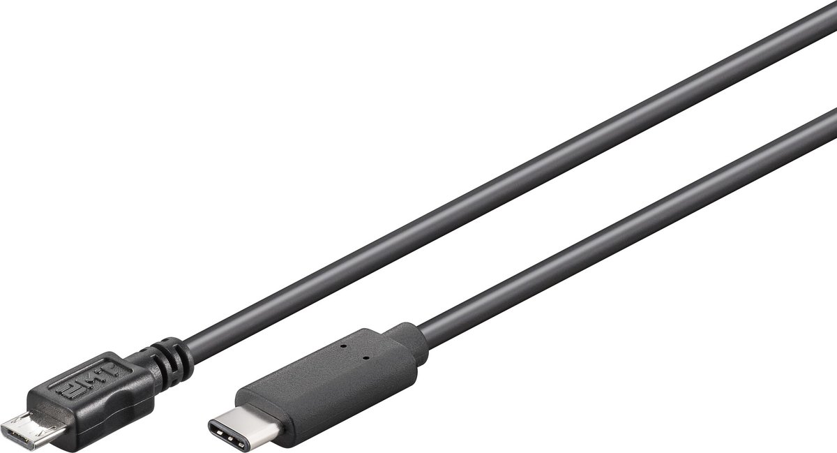 USB Micro B naar USB-C kabel - USB2.0 - tot 2A / zwart - 1,8 meter