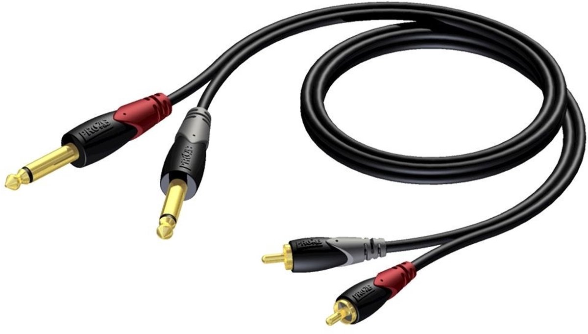 Procab CLA631 2x 6,35mm Jack mono - Tulp stereo 2RCA kabel - 5 meter