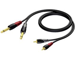 Procab CLA631 2x 6,35mm Jack mono - Tulp stereo 2RCA kabel - 5 meter