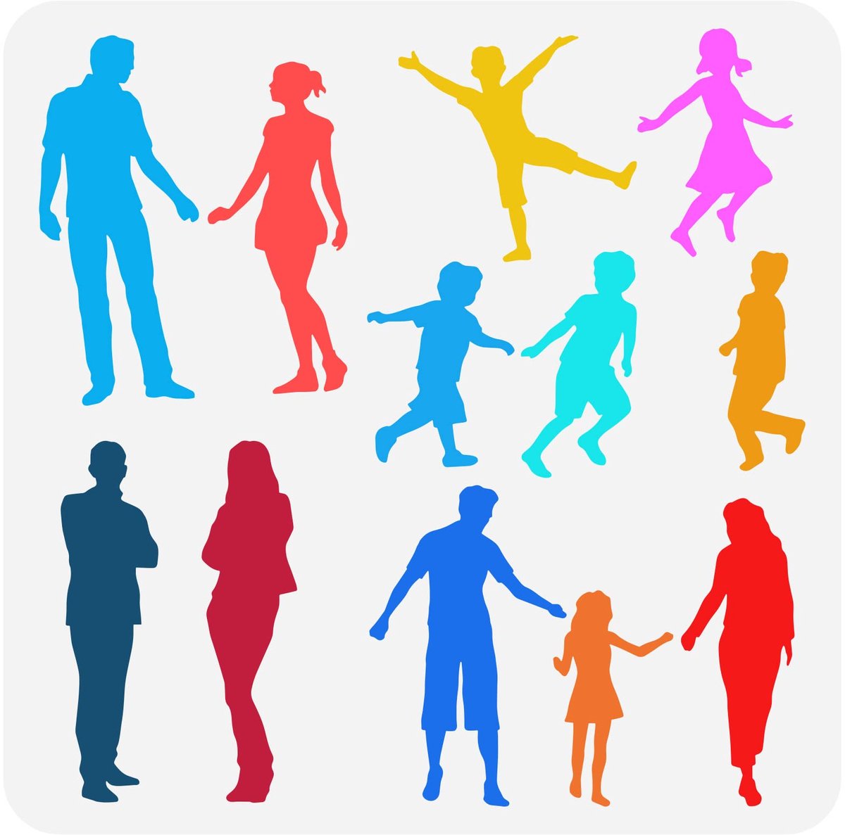 Kleine Figuren Sjabloon 30x30cm Vierkant Schilderij - Familie en Koppels Sjabloon - Familielid Silhouet in Plastic PET voor Vloer, Muur, Deur, Meubels