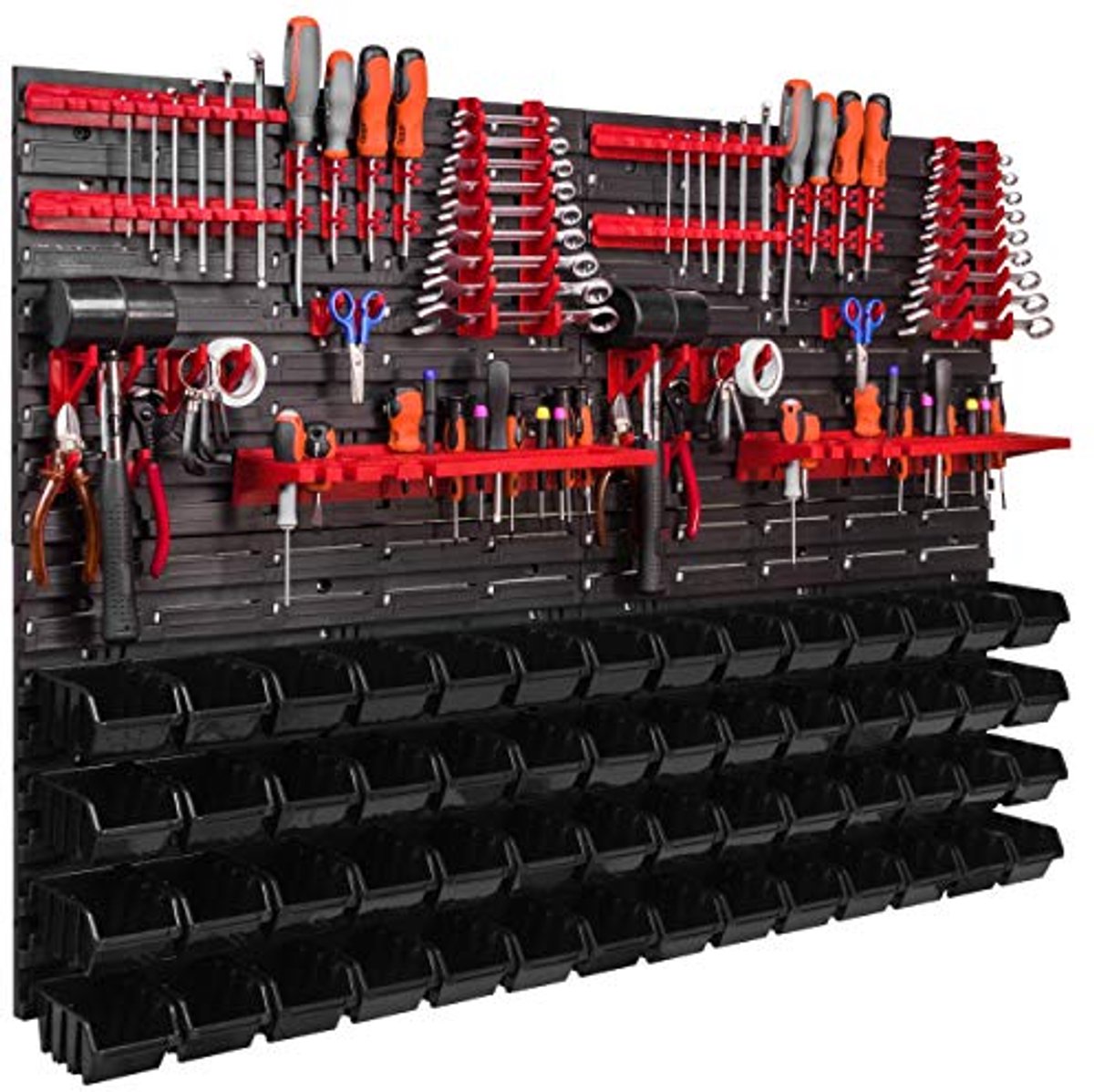 Opbergsysteem Wandrek - 1152 x 780 mm - Gereedschapshouders en Stapelbakken - Extra Sterk en Uitbreidbaar - Voor Werkplaats, Garage en Magazijn