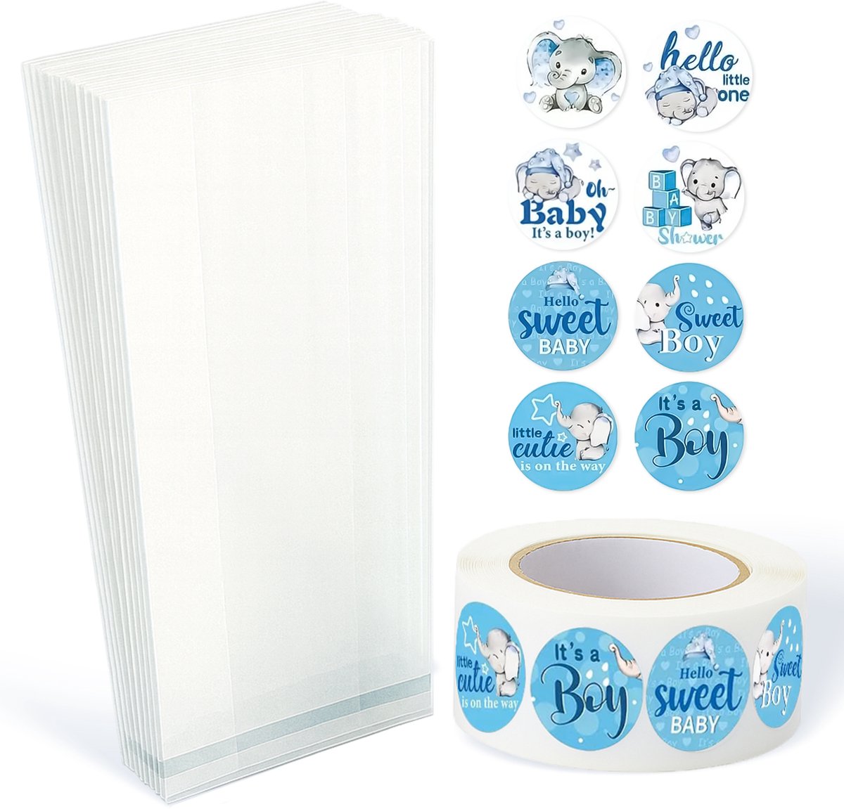 25x Uitdeelzakjes met Baby Boy stickers | 220 x 90 mm | Traktatiezakjes | Kinderfeestje | Cellofaanzakjes | Cadeauzakjes | Snoepzakjes | Plastic Zakjes | Uitdeelzakjes kinderen | Cadeauzakjes Kinderen | Verpakkingszakjes Uitdeelcadeaus