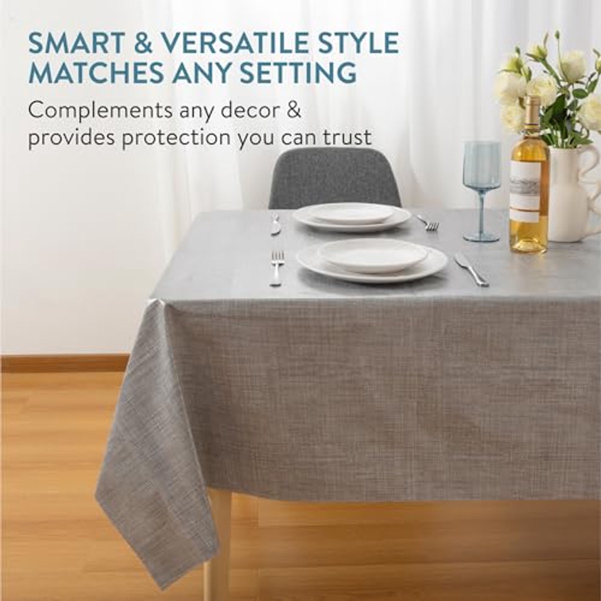 Waterproof tablecloth for 6 people - 140 x 220 cm - Washable PVC table cover - Grey