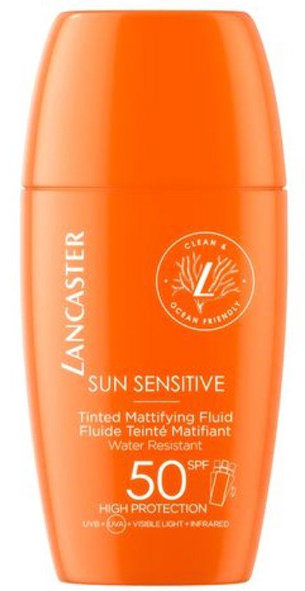 LANCASTER SUN SENSITIVE Fluide matifiant teinté - protection solaire pour le visage - 30 ml