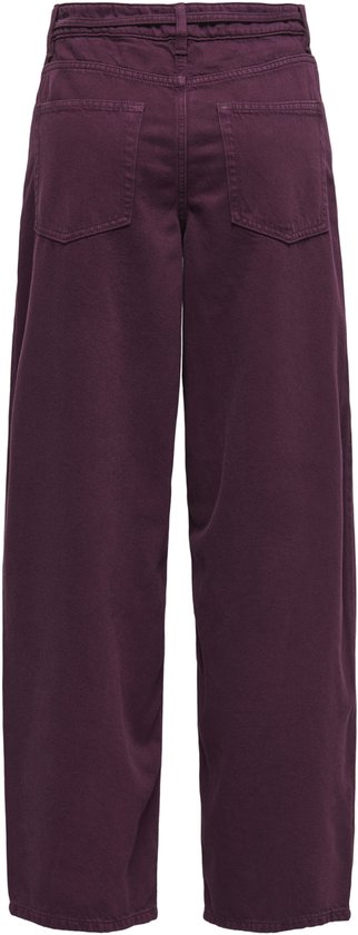 Paarse wijde jeans met zakken op de achterkant. Zonder model.