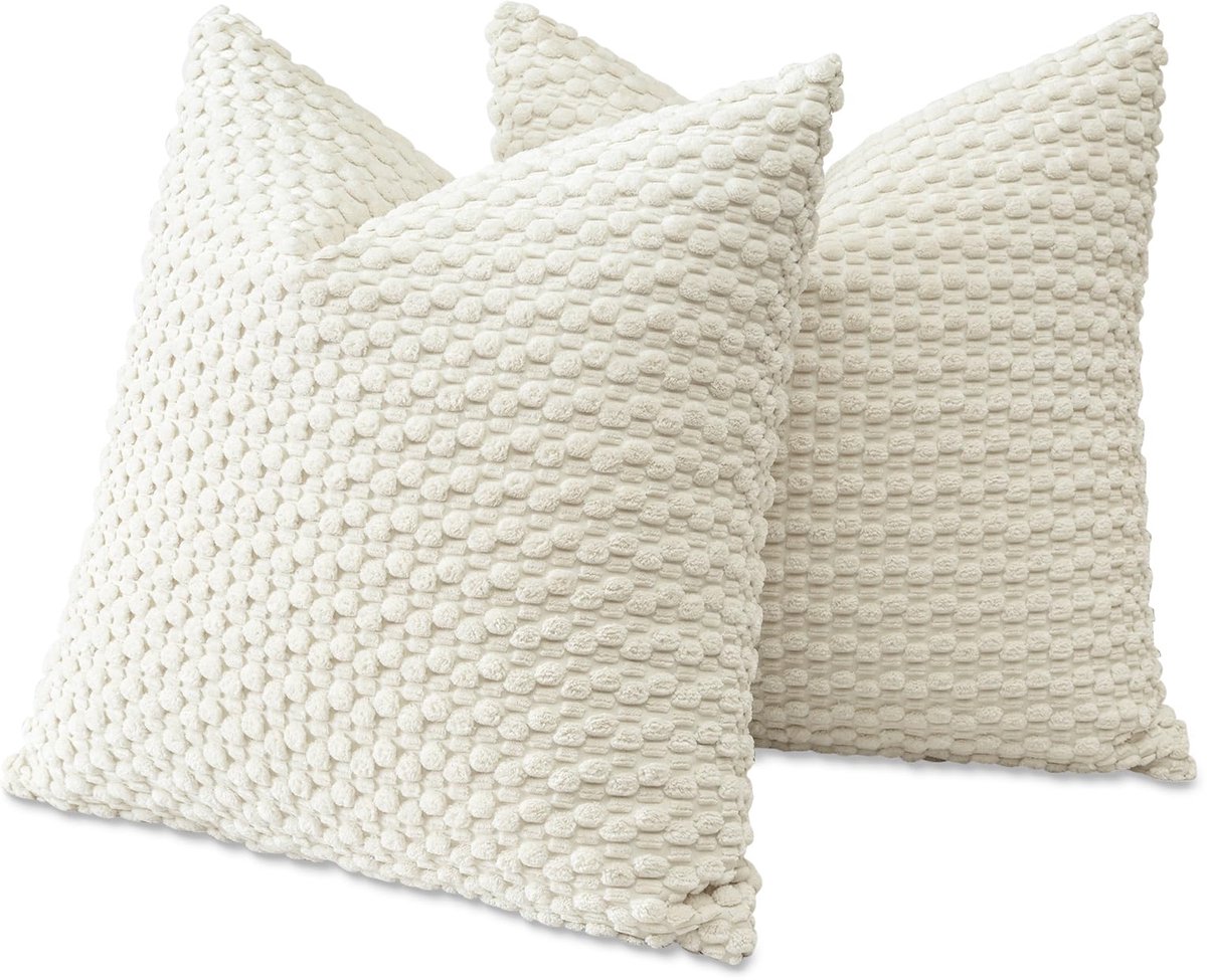 Ibenzoa Set van 2 elegante ribfluwelen kussenhoezen voor stijlvolle woondecoratie Crème beige