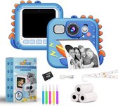 TinyPlay Kindercamera met foto printer - Siliconen Hoes - 48MP - Digitale Camera Kinderen - 32GB SD kaart - Full HD Foto en Video - Spelletjes - Fotoprinter - Kinder camera - Digitale kindercamera - Blauw