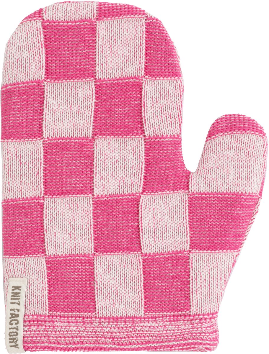 Knit Factory Ovenwant Block - Hittebestendige ovenhandschoen - keukenhandschoen - Gemaakt van 50% katoen & 50% acryl - Slijtvast - Ecru/Fuchsia