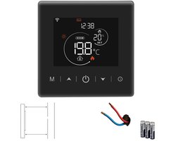 Slimme Wifi Opbouw Thermostaat | Individueel dagprogramma | 3x AA | geschikt voor 2-draads aansluiting | C.V. Installatie | Boiler | Zwart