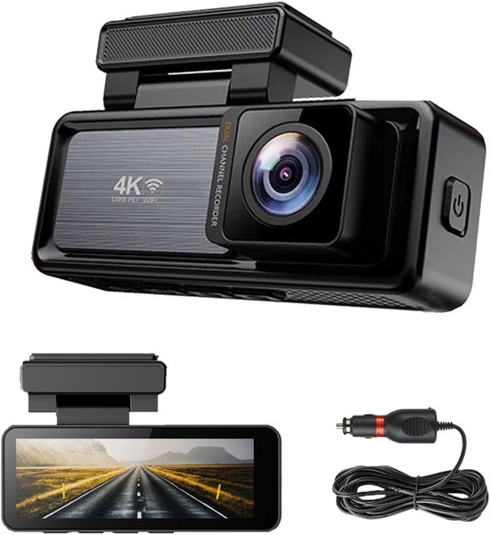 Gloovon® - Dashcam 4K Ultra HD - Met Achteruitrijcamera - Dashcam Auto - G-Sensor - 3.2 inch IPS Scherm - Nachtvisie - 170 wijdhoeklens - Wifi & App - Loop Recording