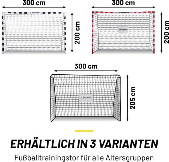 Dunlop Voetbalgoal Groot - 300x205x120 cm - Metaal - Snelle montage | bol