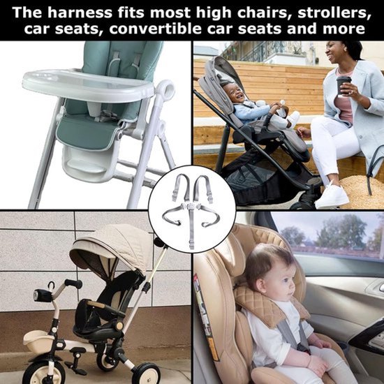 Veiligheidsgordel voor kinderstoel - Veiligheidsgordel voor kinderstoel - Vijfpuntsgordel - Riem - Vervangende veiligheidsgordel - Kinderstoel - Riem voor kinderwagen - Veiligheidsgordel voor kinderstoel - Beschermende riem voor kinderstoel - Grijs/W van A3 Baby & Kids — afbeelding 3