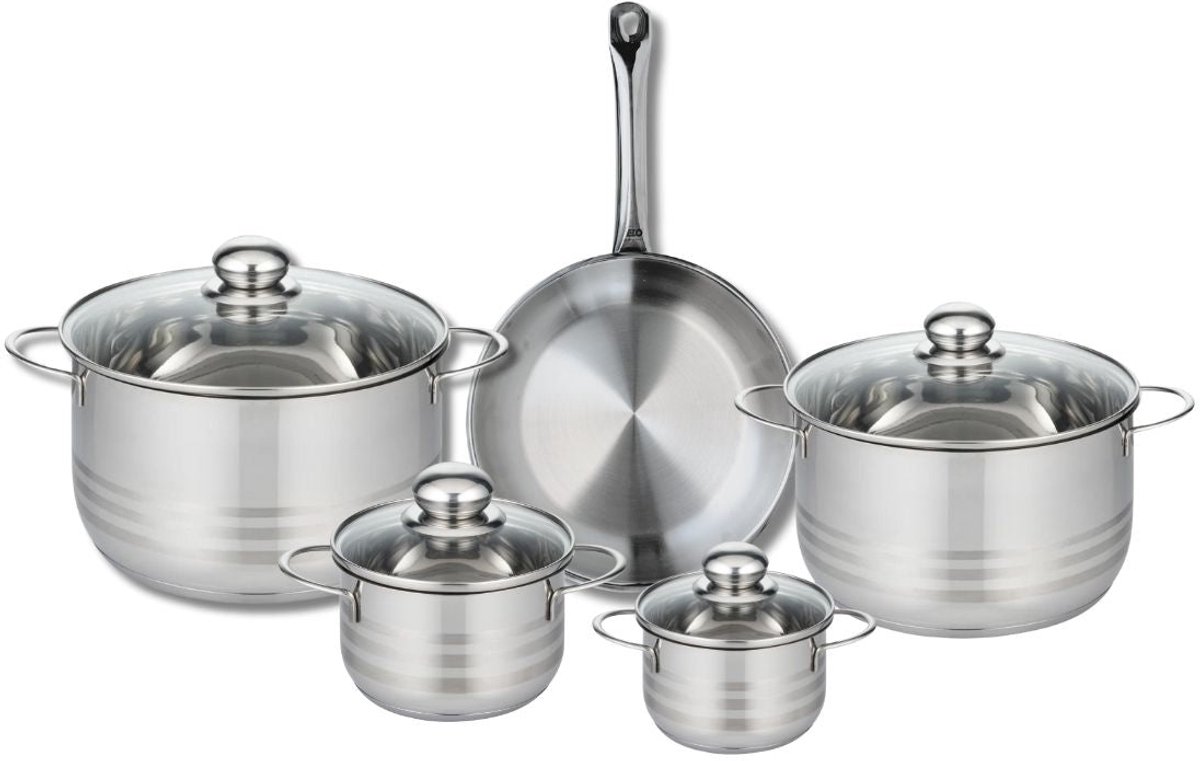 Set van 1 Koekenpan 24 cm en 4 kookpotten 12, 14, 20 en 24 cm Elo Profi Brillant