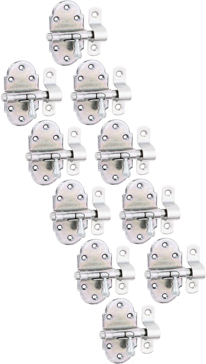 Alberts 842475 grendel | met messing knop | galvanisch verzinkt, gechromateerd | plaat 40 x 75 mm | bout-Ø 9 mm | Set van 10