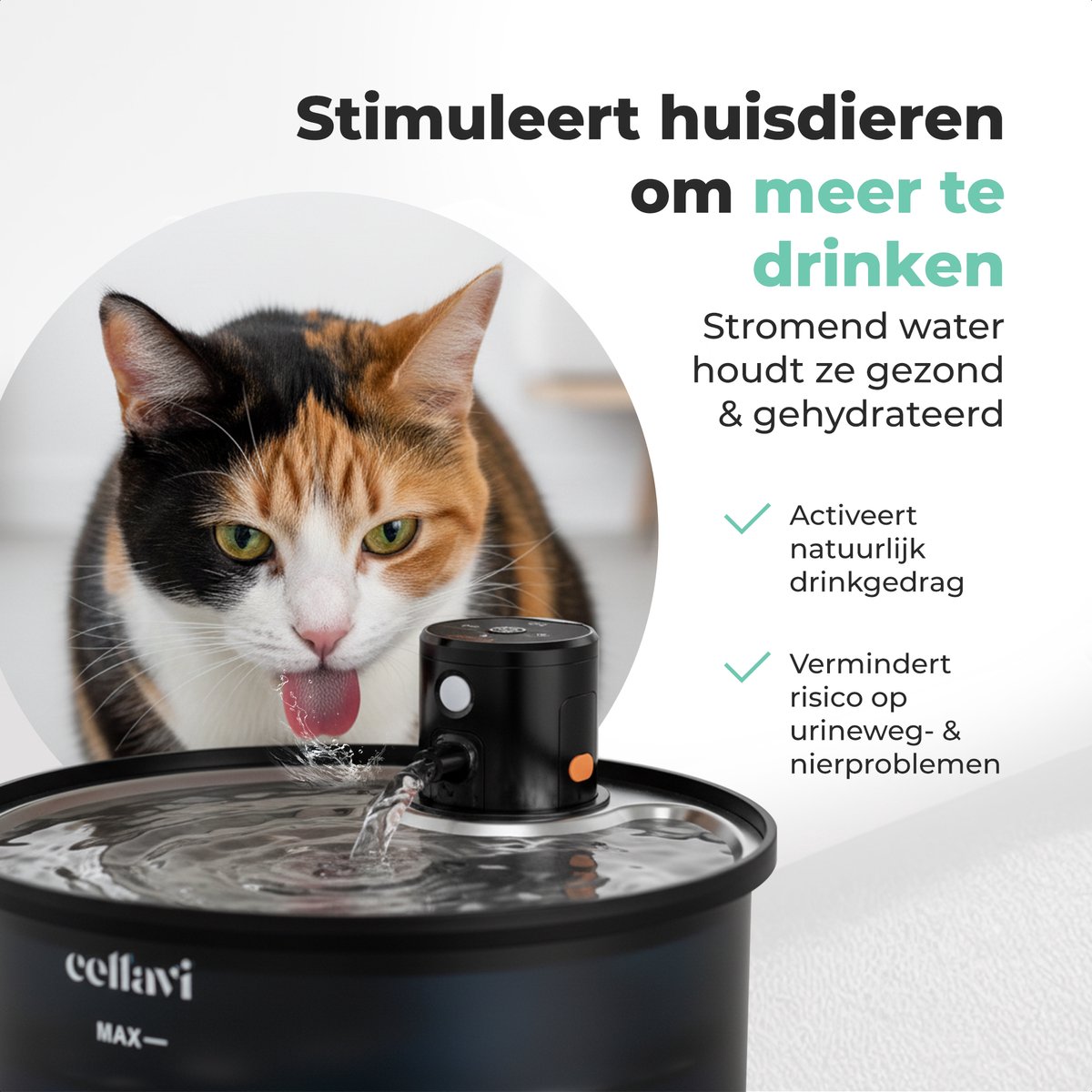 Cellavi R3A-X - Draadloze RVS Drinkfontein Kat met Sensor - Waterfontein voor Kat en Hond met 3 Standen - Kattenfontein 3.2L - 5200mAh Batterij - Fluisterstil thumbnail 7