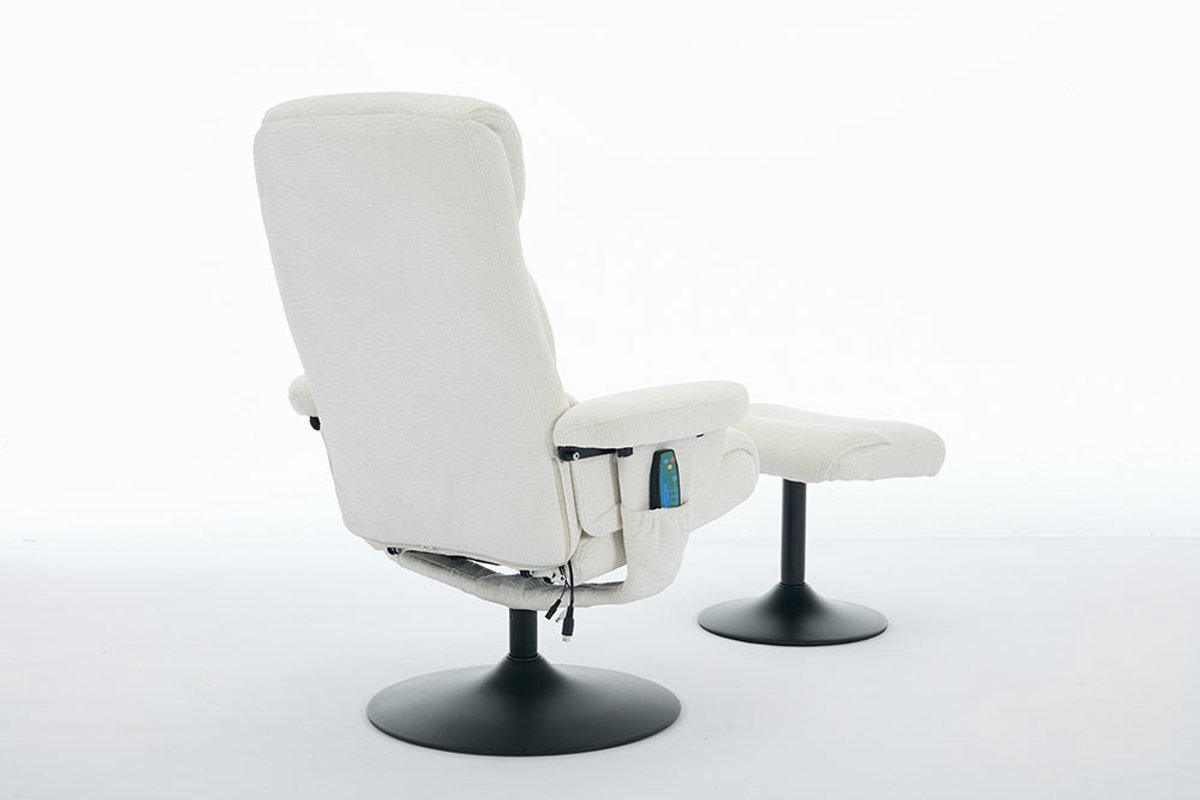 BLACKCOLORS Relaxfauteuil met kantelfunctie en 5-punts massage, tv-fauteuil met elektrische verwarming en voetsteun, 360° draaibaar, wit chenille – foto 8