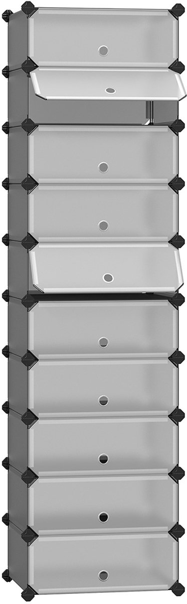 Opbergkast 40 x 30 x 17 cm Grijs Modulaire Stapelbare Ontwerp 10 Delige Set Schoenenkast Opbergorganizer Bespaart Ruimte Eenvoudig Te Monteren Schoon Te Maken Vergrendelbaar Voor Woonkamer Gang Slaapkamer