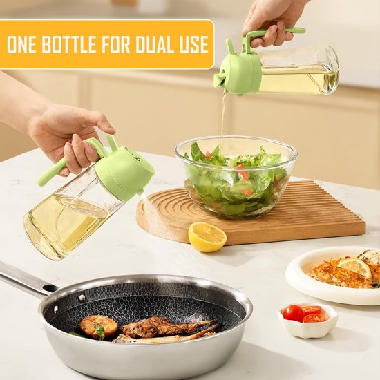 TUZHE Oliesproeier voor spijsolie oliefles 150 ml, spuiten en gieten, 2-in-1 oliespuitfles, oliespray voor koken, oliedispenser, oliesprayspray, olie en azijndispenser