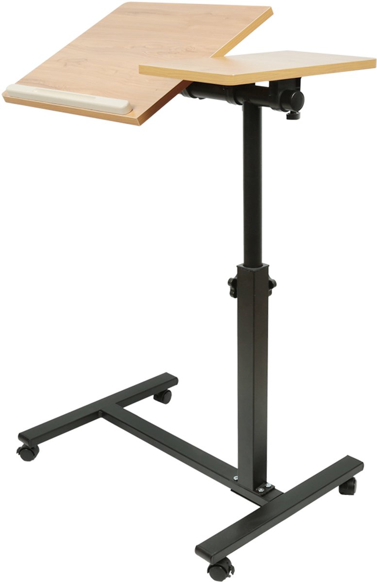 PIPIPOXER- Laptoptafel en Bijzettafel op wielen – bedtafel – laptoptandaard – In hoogte verstelbaar-Naturel